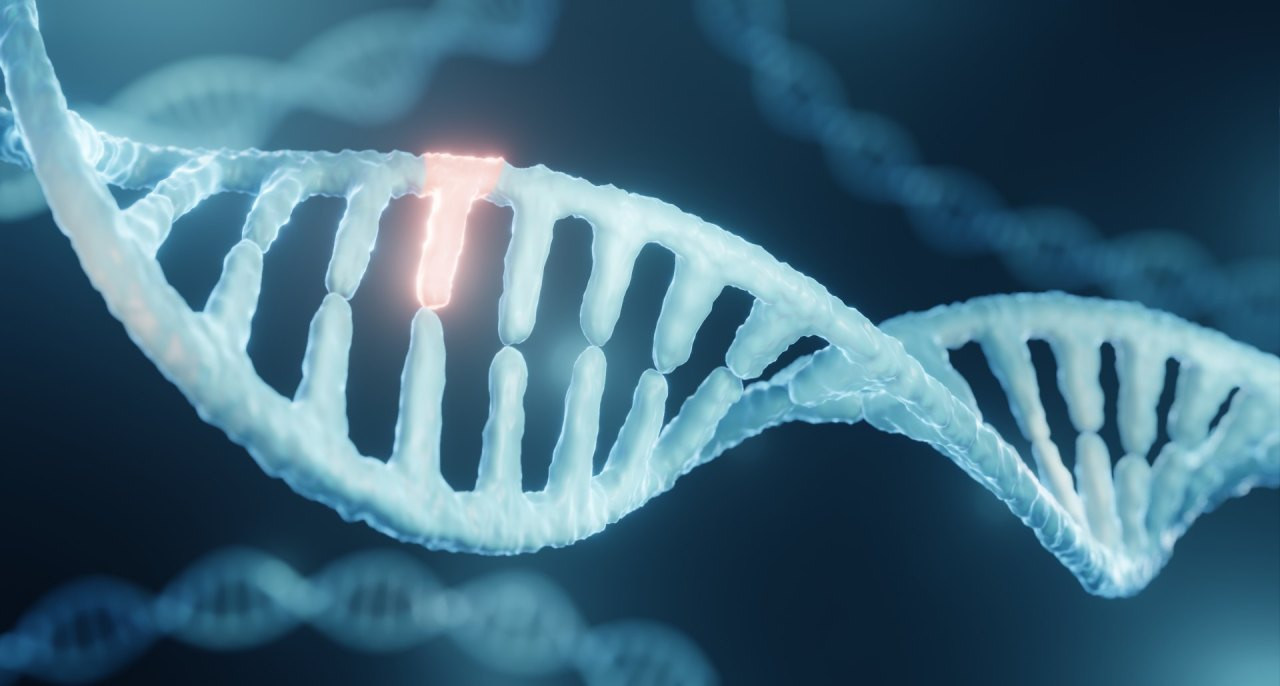 Eine DNA-Doppelhelix mit hervorgehobener Mutation