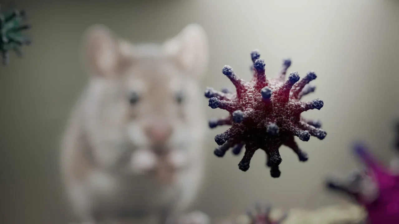 Hantavirus mit Nager im Hintergrund
