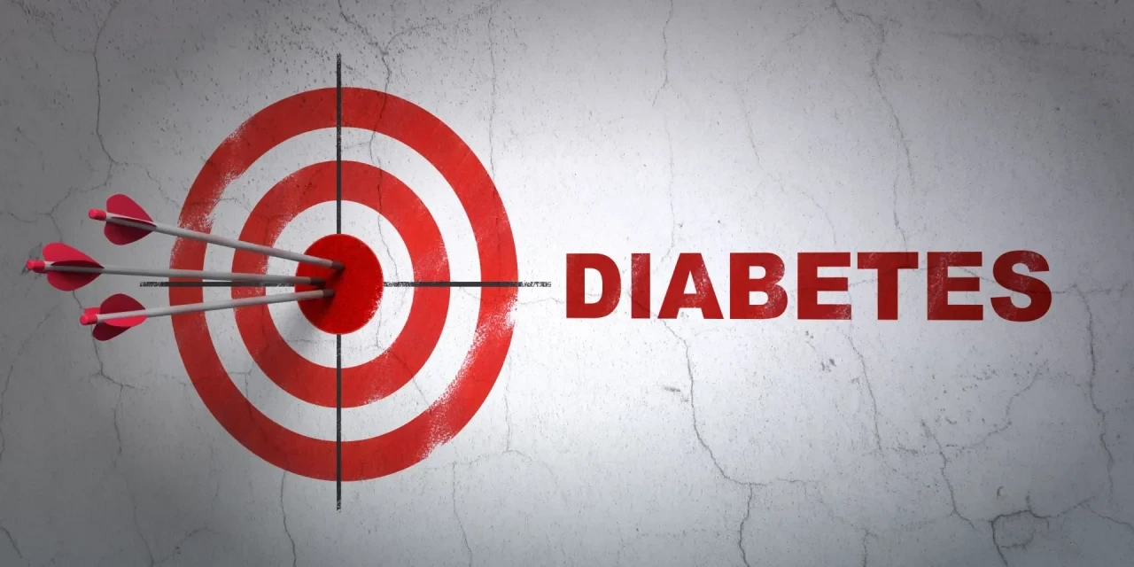 Zielscheibe mit Pfeilen und Schriftzug „Diabetes"