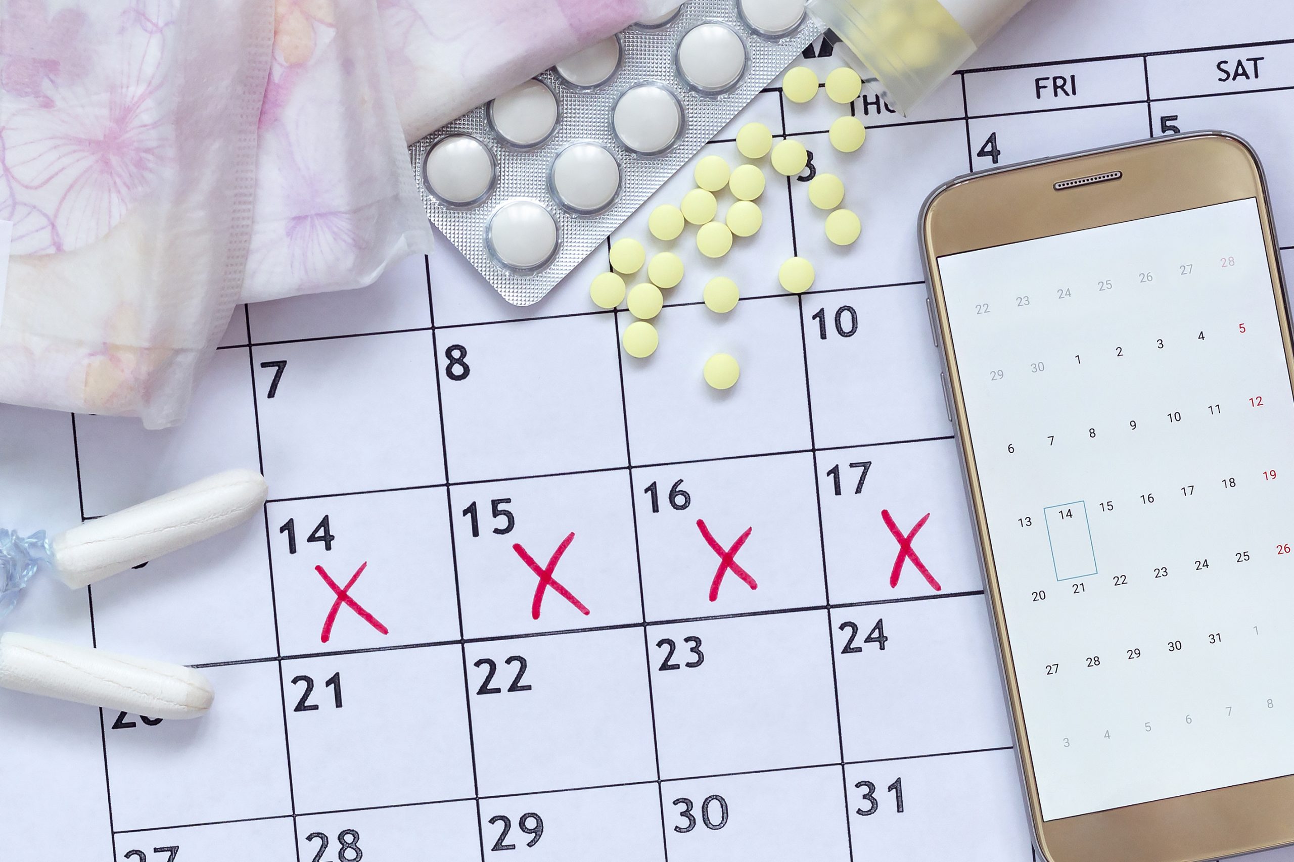 menstruation pms calendar with marks.